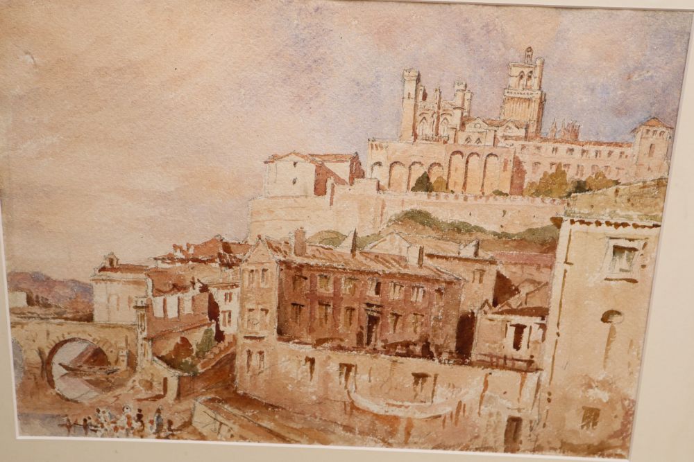 A group of mixed watercolours and drawings, including a view of Beziers from the album of Rev. John Louis Petit (1801-1868),